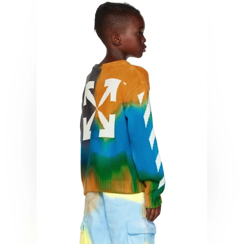 OFF WHITE KNIT SWEATER with cross at the back and stripes on sleeves